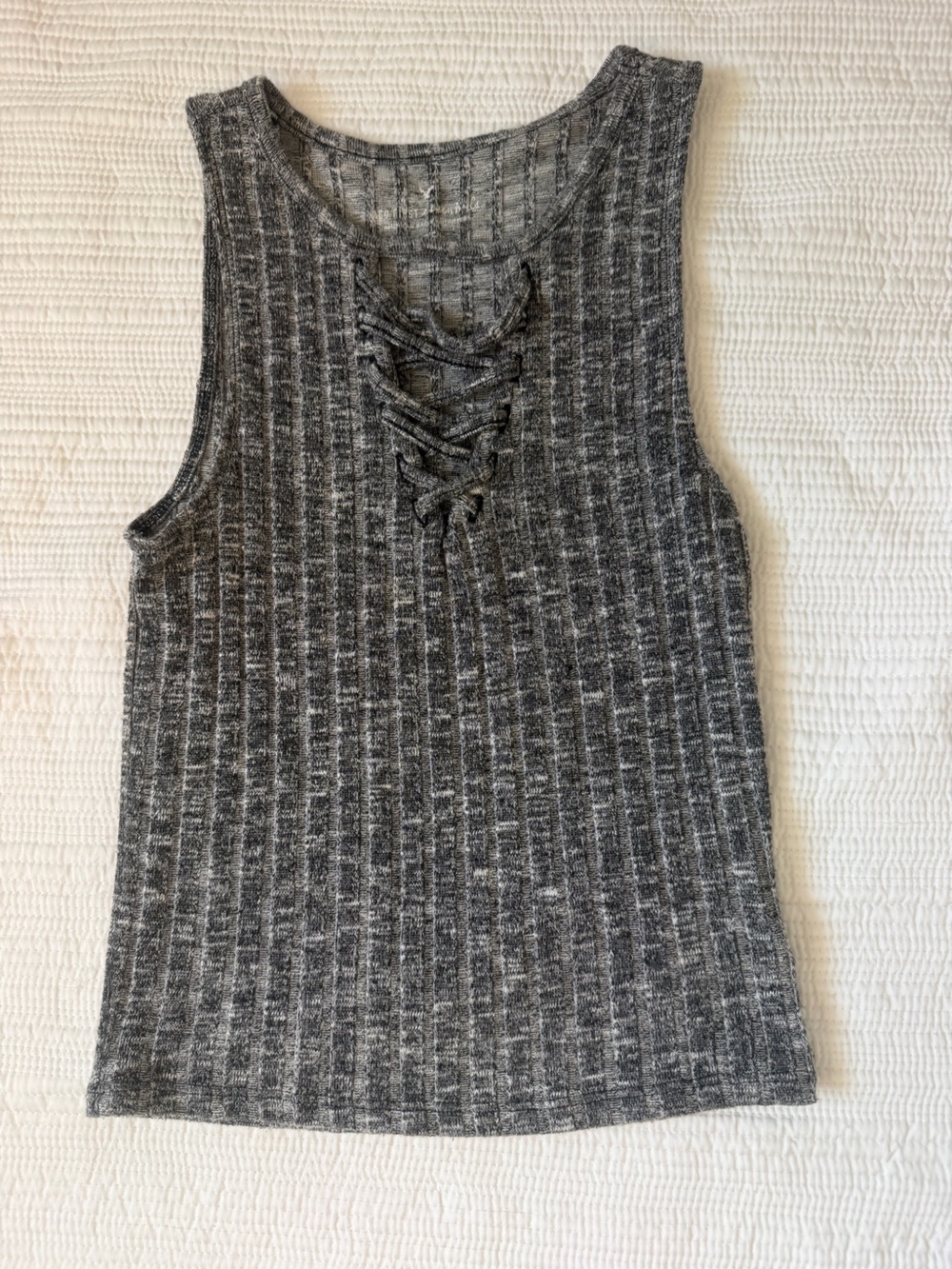 AE Gray Ribbed Lace-Up Women's Sweater Tank
